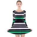 Green and white black Stripes Long Sleeve Velvet Skater Dress View1