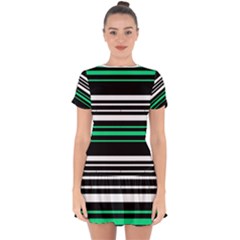 Green And White Black Stripes Drop Hem Mini Chiffon Dress by FunDressesShop