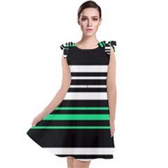 Green And White Black Stripes Tie Up Tunic Dress by FunDressesShop