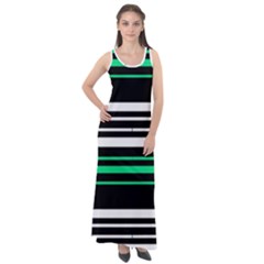 Green And White Black Stripes Sleeveless Velour Maxi Dress by FunDressesShop