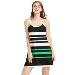 Green And White Black Stripes Summer Frill Dress by FunDressesShop