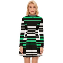 Green And White Black Stripes Long Sleeve Velour Longline Dress by FunDressesShop