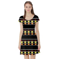 Tribal Shapes Black Short Sleeve Skater Dress by FunDressesShop