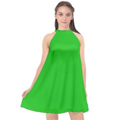 Plain Green Halter Neckline Chiffon Dress  by FunDressesShop