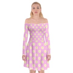 Cream Dots On Purple Off Shoulder Skater Dress by FunDressesShop