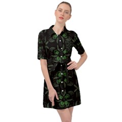 Folk Flowers Floral Art Print Flowers Abstract Art  Belted Shirt Dress by Eskimos