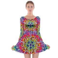 Rainbow Mushroom Mandala Long Sleeve Skater Dress by steampunkbabygirl