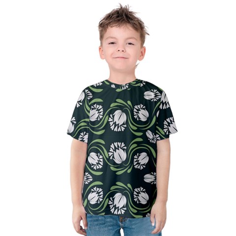 Folk Flowers Print Floral Pattern Ethnic Art Kids  Cotton Tee by Eskimos