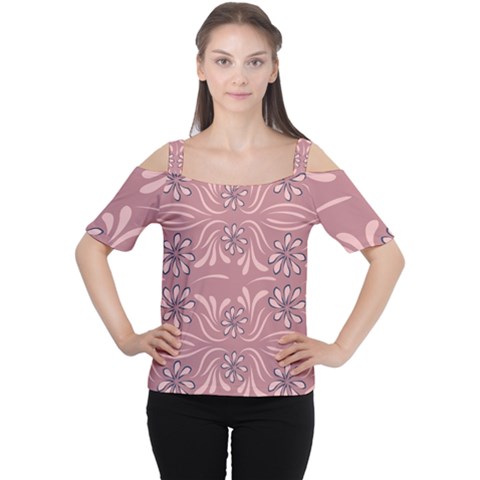 Folk Flowers Print Floral Pattern Ethnic Art Cutout Shoulder Tee by Eskimos