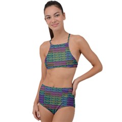 Paris Words Motif Colorful Pattern High Waist Tankini Set by dflcprintsclothing