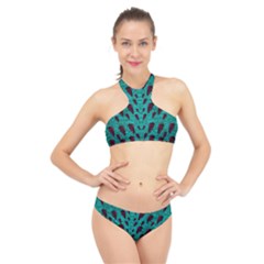 Leaves On Adorable Peaceful Captivating Shimmering Colors High Neck Bikini Set by pepitasart