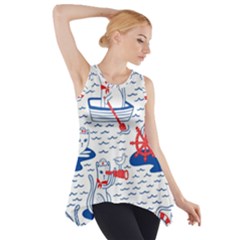 Nautical Cats Seamless Pattern Side Drop Tank Tunic by Jancukart