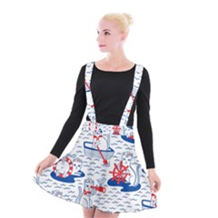 Nautical Cats Seamless Pattern Suspender Skater Skirt by Jancukart