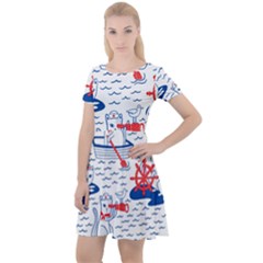 Nautical Cats Seamless Pattern Cap Sleeve Velour Dress  by Jancukart