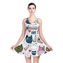 Pattern With Cute Cat Heads Reversible Skater Dress by Jancukart