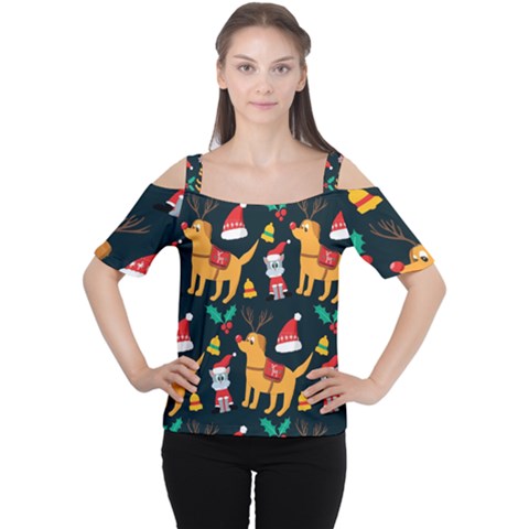 Funny Christmas Pattern Background Cutout Shoulder Tee by Jancukart