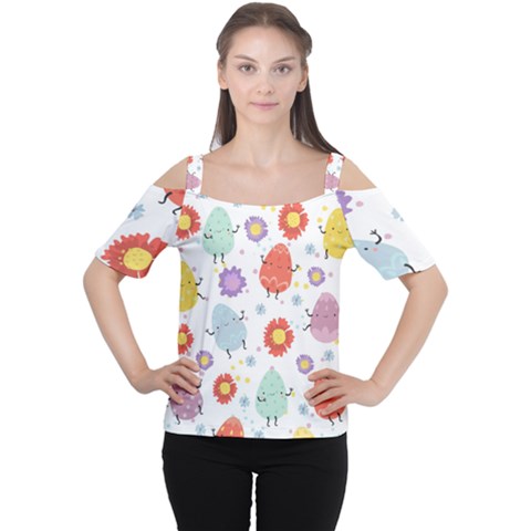 Easter Seamless Pattern With Cute Eggs Flowers Cutout Shoulder Tee by Jancukart