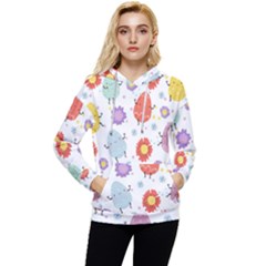 Easter Seamless Pattern With Cute Eggs Flowers Women s Lightweight Drawstring Hoodie by Jancukart