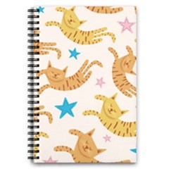 Cute Cats Seamless Pattern With Stars Funny Drawing Kittens 5 5  X 8 5  Notebook by Jancukart