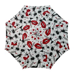 Red Lips Black Heels Pattern Golf Umbrellas by Jancukart