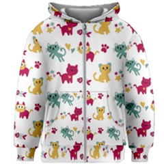 Pattern With Cute Cats Kids  Zipper Hoodie Without Drawstring by Jancukart