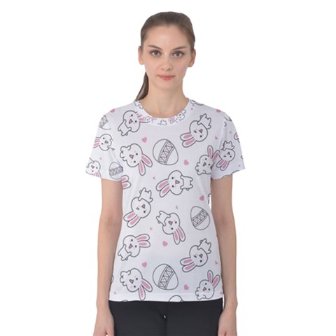 Cute Pattern With Easter Bunny Egg Women s Cotton Tee by Jancukart