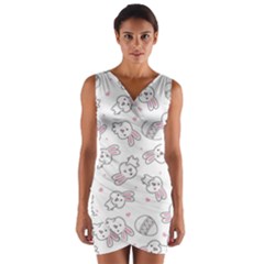 Cute Pattern With Easter Bunny Egg Wrap Front Bodycon Dress by Jancukart