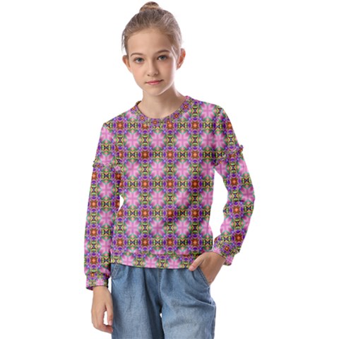 Seamless Psychedelic Pattern Kids  Long Sleeve Tee With Frill  by Jancukart