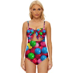 Bubble Gum Knot Front One-piece Swimsuit by artworkshop