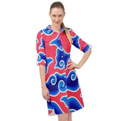 Batik Megamendung Long Sleeve Mini Shirt Dress by artworkshop