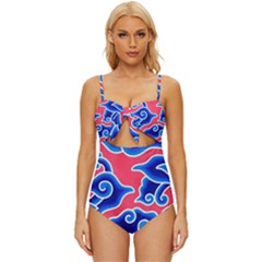 Batik Megamendung Knot Front One-piece Swimsuit by artworkshop