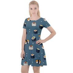 Sushi Pattern Cap Sleeve Velour Dress  by Jancukart