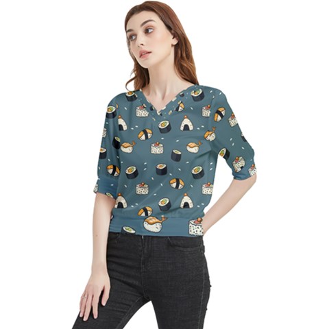 Sushi Pattern Quarter Sleeve Blouse by Jancukart