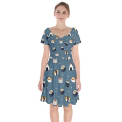 Sushi Pattern Short Sleeve Bardot Dress by Jancukart