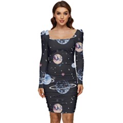 Cute-space Women Long Sleeve Ruched Stretch Jersey Dress by Jancukart