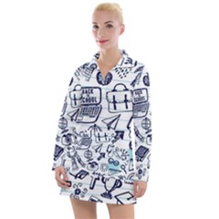 Hand-drawn-back-school-pattern Women s Long Sleeve Casual Dress by Jancukart