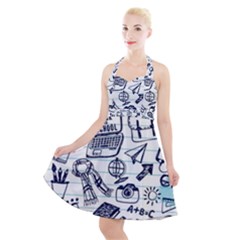 Hand-drawn-back-school-pattern Halter Party Swing Dress  by Jancukart