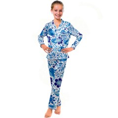 Pattern-with-birds Kid s Satin Long Sleeve Pajamas Set by Jancukart