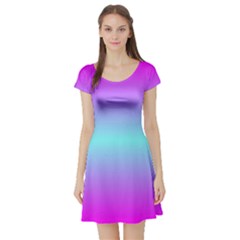 Ombre Pink And Blue Short Sleeve Skater Dress by FunDressesShop