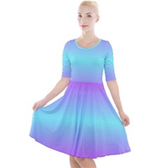 Ombre Pink And Blue Quarter Sleeve A-line Dress by FunDressesShop