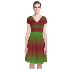 Ombre Green And Red Short Sleeve Front Wrap Dress by FunDressesShop