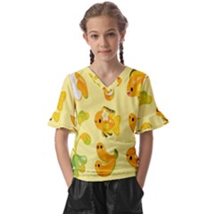 Banana Cichlid Kids  V-neck Horn Sleeve Blouse by artworkshop