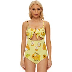 Banana Cichlid Knot Front One-piece Swimsuit by artworkshop