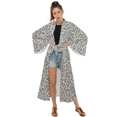 Black And White Hello Text Motif Random Pattern Maxi Kimono by dflcprintsclothing