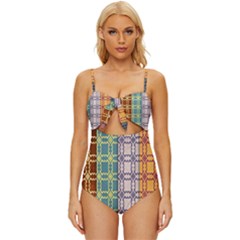 Grungy Vintage Patterns Knot Front One-piece Swimsuit by artworkshop