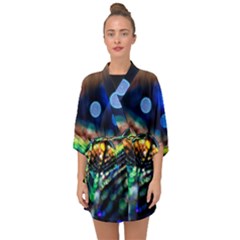 Peacock Feather Drop Half Sleeve Chiffon Kimono by artworkshop