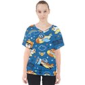 Seamless-pattern-with-nice-planes-cartoon V-Neck Dolman Drape Top View1