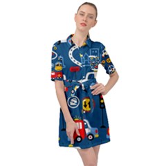 Seamless-pattern-vector-rescue-team-cartoon Belted Shirt Dress by Jancukart