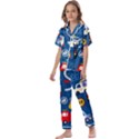 Seamless-pattern-vector-rescue-team-cartoon Kids  Satin Short Sleeve Pajamas Set View1