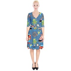 Seamless-pattern-with-sailing-cartoon Wrap Up Cocktail Dress by Jancukart